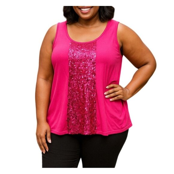 George Plus Size 2X Tank Top Pink Sequin Detail Scoop Neck Lightweight - Picture 1 of 10